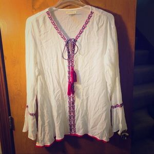 Gauzy Boho Tunic w Magenta & Turquoise Detail L